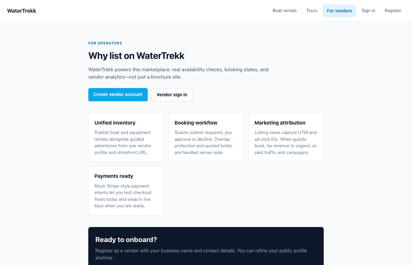 Vendors marketing page