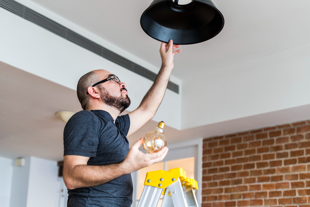 electrician installing recessed lighting